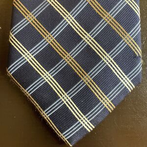 Black Brown 1826 Neck Tie Solid Blue With Brown White Stripes 100% Silk - 61 In